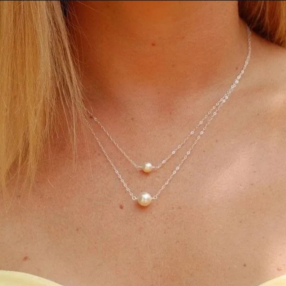 NWT Simple Double String Pearl Necklace.